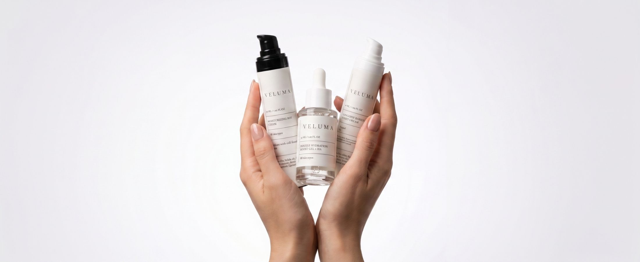 Model holding Veluma serum and creamslider_item_qkyVqE