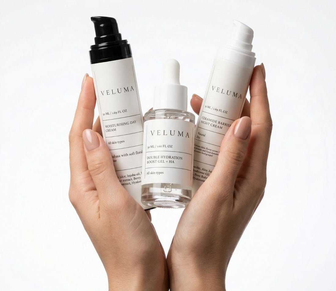 Model holding Veluma serum and creamslider_item_qkyVqE